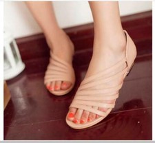 Womens Boho Summer Peep Toe Flat Cover Heel Sandals Wedge Roman Shoes Beach Pump