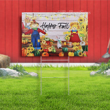 Fall Decorations Outdoor Happy Fall Thanksgiving Scarecrow Yard Sign with Stakes
