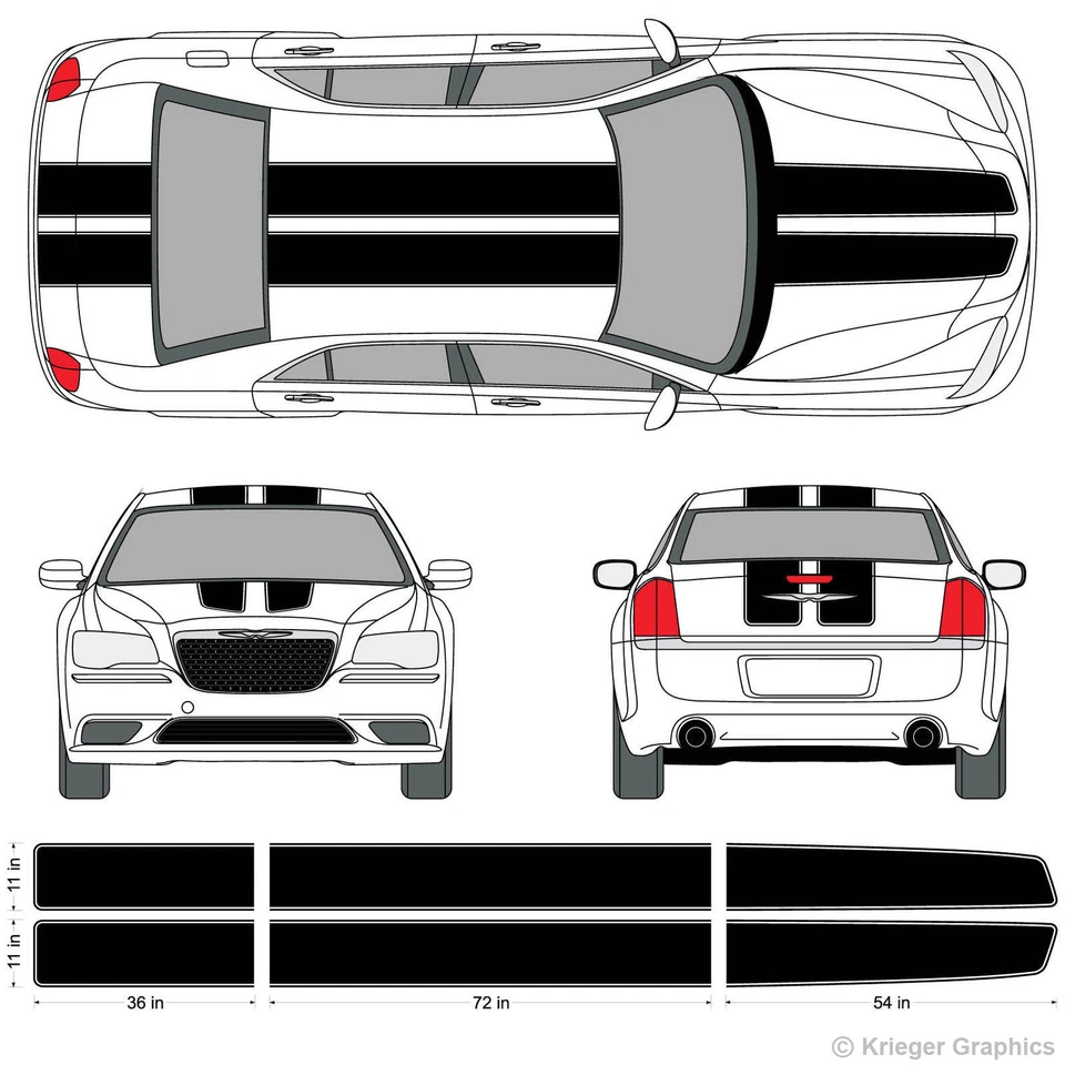 Виниловые наклейки EZ Rally Racing Stripes 3M для Chrysler 300 - Изображение 2 из 4