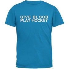 Give Blood Play Hockey Sapphire Blue Adult T-Shirt