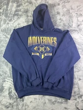 Vintage University of Michigan Wolverines Hoodie XXL Made USA Pullover Blue NCAA