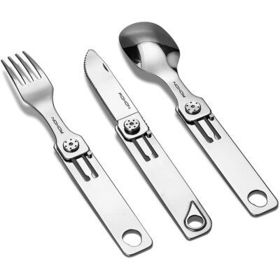 Camping Cutlery Set - Stainless Steel Utensil Kit For Backpacking & Outdoor Dining