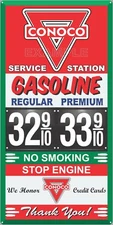 CONOCO GAS STATION PRICE PER GALLON OLD PUMP SIGN REMAKE ALUMINUM SIZE OPTIONS