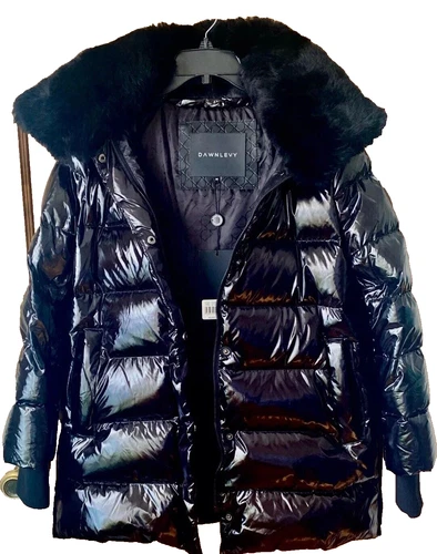 NWT $795 DAWN LEVY NY VANESSA DOWN PUFFER COAT FUR RIMMED REMOVABLE HOOD, SZ M