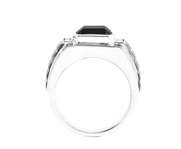 Anillo para hombre 935 Argentium plateado blanco circonita cúbica y ónix negro cuadrado negro enchapado en rodio Foto 3 de 4