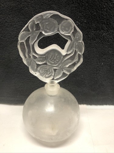 Vintage White Clear Frosted Glass Perfume Bottle Rose Flower Floral Stopper 6” - Picture 4 of 9
