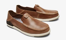 Men's Olukai Kakaha Fox and Dark Java Leather Slip-on Shoes US Sizes 7-15 NEW!!!