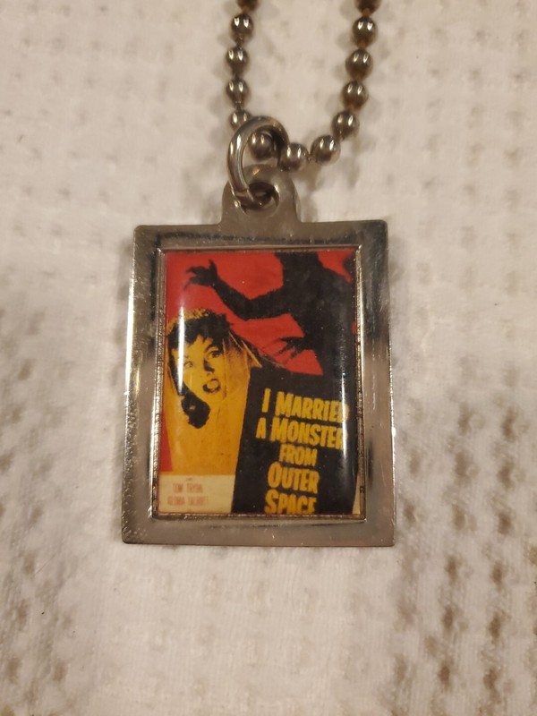 "I Married A Monster From Outer Space" Movie Poster Necklace, Silvertone 