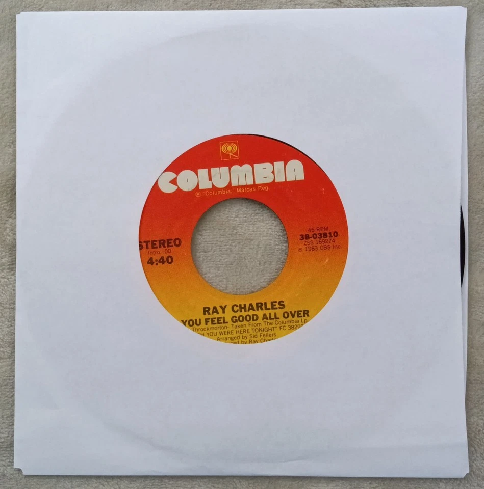 Ray Charles You feel good all over 3/4 time 45 RPM 7" record VG+-VG++ CBS 1983 - Image 3 of 3