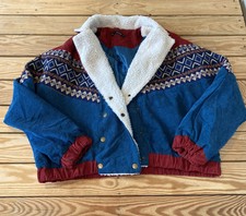 Zaful Women’s Corduroy Sherpa Lined Snap Up Jacket Size L Blue K1