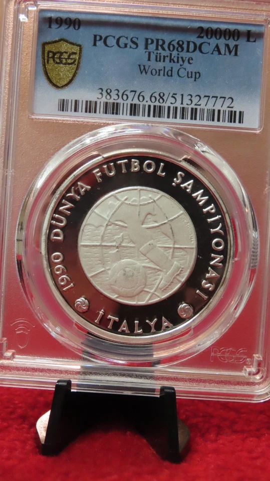 Turkey 1990 World Cup Italy Silver 20000 Lira Proof Soccer Football PCGS PR68 - Image 2 of 4