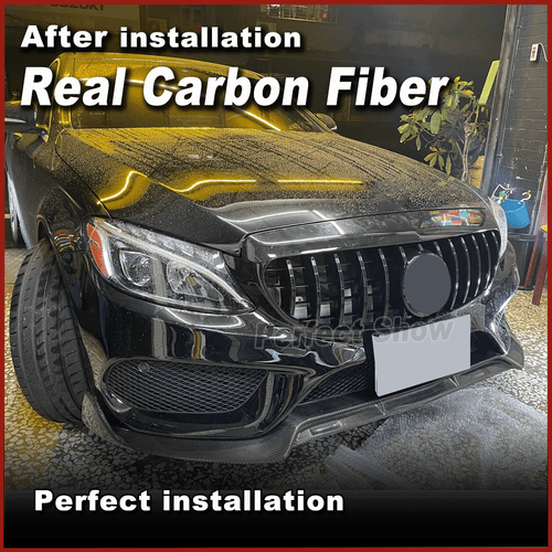 For Benz W205 C200 C250 C300 C43 AMG 14-18 REAL CARBON Front Bumper Lip Spoiler - Picture 10 of 15