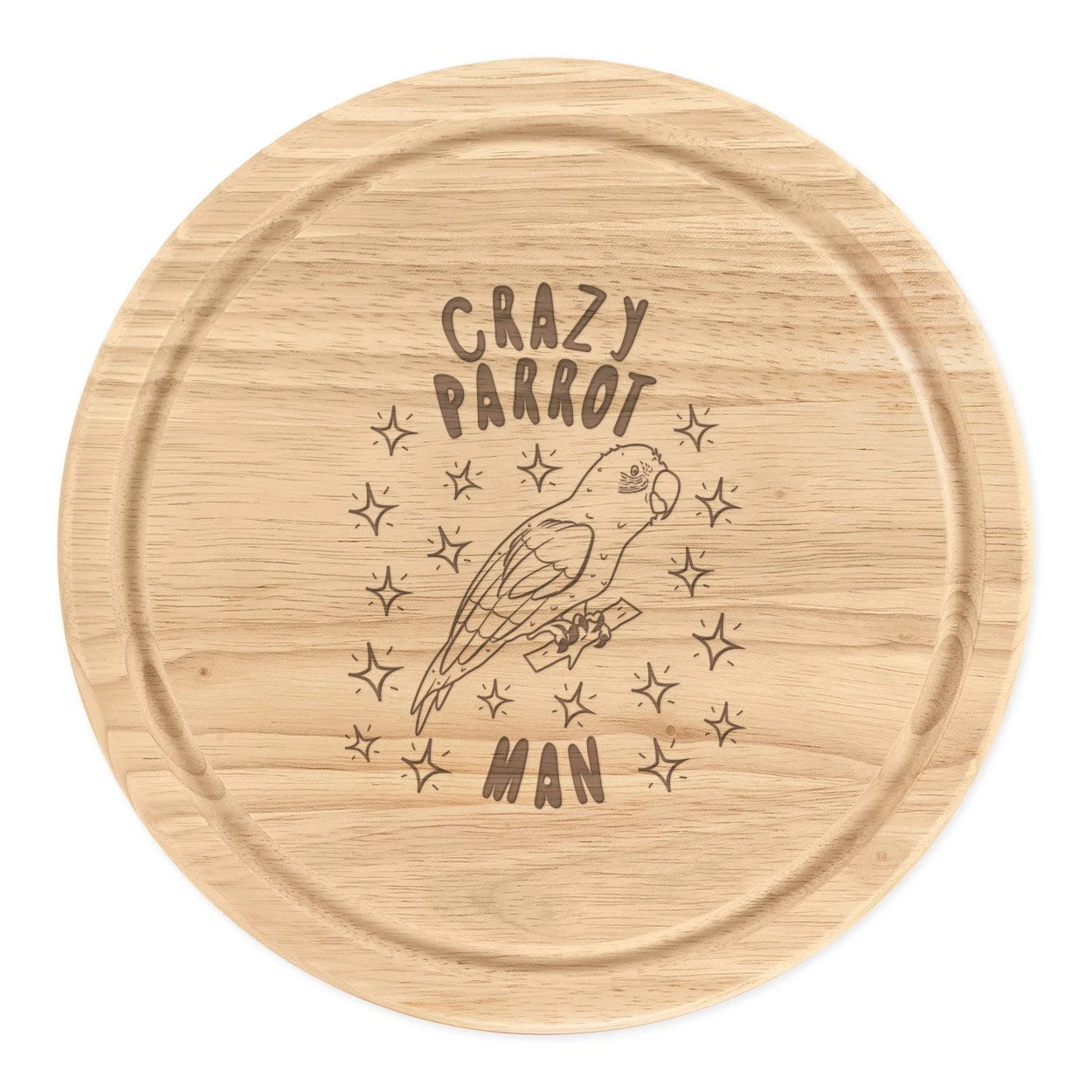 Crazy Parrot Man Stars Round Chopping Cheese Board Funny Animal Bird