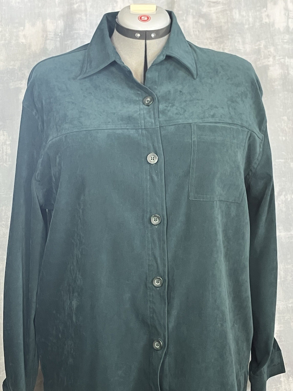 Womens Classic Elements Button Down Green Velvet … - image 2