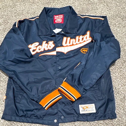 Ecko Unltd. Men's Blue Bomber Jacket Button Front Lined Satin Nylon M - product listing photo