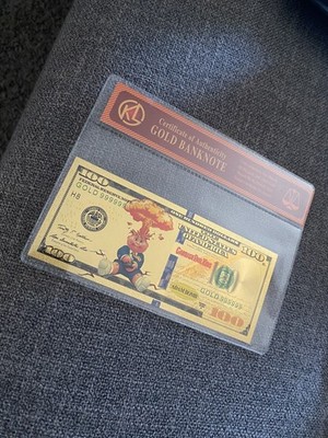 24k Gold Foil Plated Adam Bomb Garbage Pail Kids Banknote Cartoon Collectible