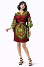 Vintage Kaftan Dress Psychedelic Dashiki Java Print Cotton Boho Mini Tunic SM