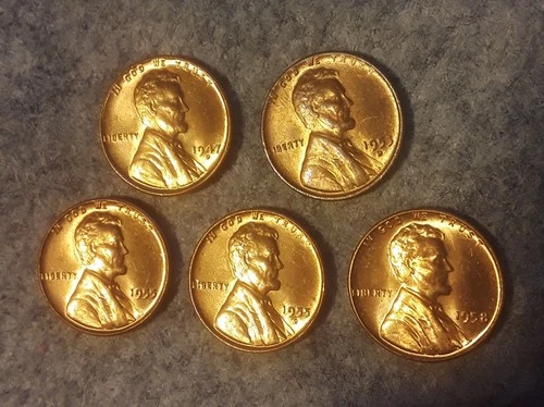 1947D, 1953D, 1955, 1955D, 1958   AU/BU Wheat Pennies