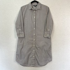 Uniqlo Women's 100% Cotton Button Up Shirt Dress Brown Striped - Size S