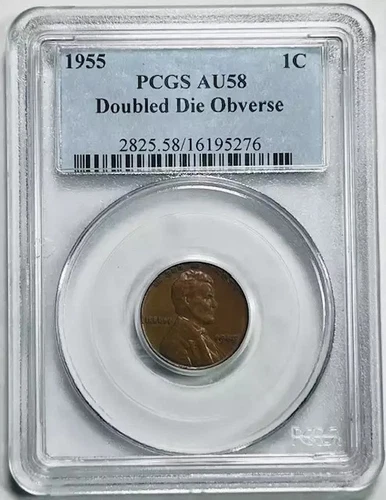 1955 P Small Cents Lincoln Penny PCGS AU-58 BN Doubled Die Obverse
