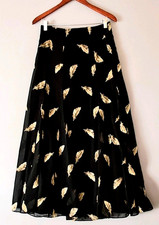 Vtg Gold Embroidered Feather Maxi Skirt L Gothic Dark Fairy Hocus Witch Floaty