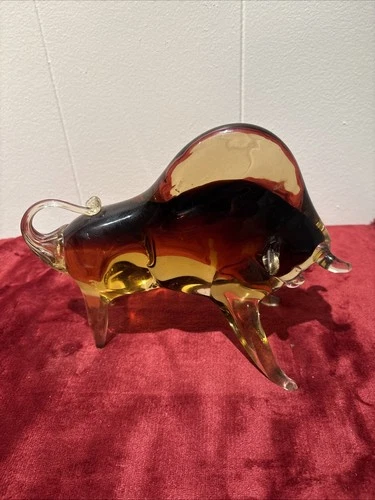 Venetian Murano Brown Glass MCM Bull Toro Figure Sculpture