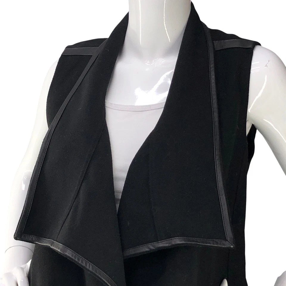 Vince Mujeres XS Chaleco de Fieltro Cárdigan Suéter Piel de Cordero Borde Cuello Cascada Negro Foto 2 de 4