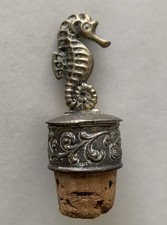 Vintage Pewter Cork Bottle Stopper Seahorse Nautical Ocean 3”