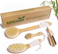 Dry Body Brush, Natural Boar Bristle Exfoliating Brush, Bamboo Long Handle Back