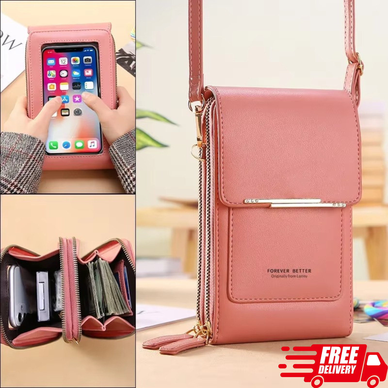 Women Touch Screen Cell Phone Bag Crossbody Shoulder Pouch Purse Wallet Key Case