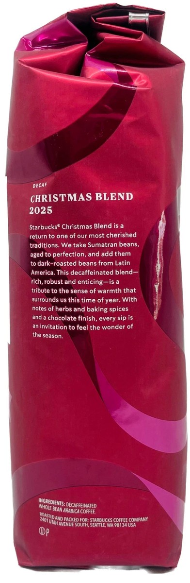 2025 Starbucks Decaf Christmas Blend Whole Bean Coffee 1lb 16oz