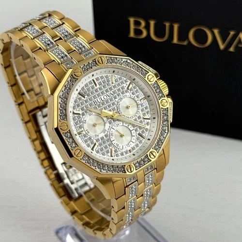 Bulova Octava White Crystal Dial Gold-Tone Stainless Steel Men's Watch 98C126