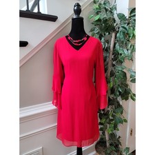 International Concepts Shirt Dress Women's Size 8 Red 100% Polyester Long Sleeve