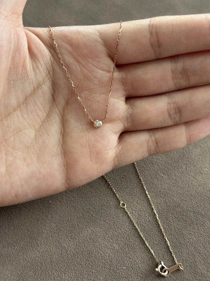 Auténtico collar de diamantes de oro rosa de 10 quilates marca japonesa 4C 0,81 g Foto 2 de 4