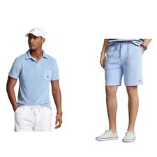 Polo Ralph Lauren Men Light Blue Cotton Blend Terry Polo Shirt and Shorts Set S