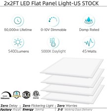 2x2FT LED Flat Panel Lights-5000K 45W Drop Ceiling Light 0-10V Dimmable,100-277V