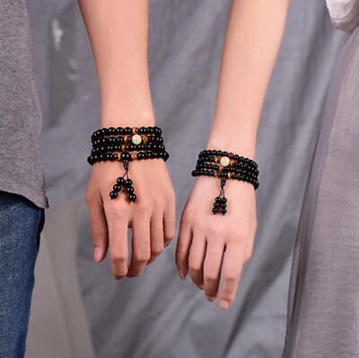 Armband Naturstein Obsidian Leuchtperle Geschenk Paar Verlobte Freunde