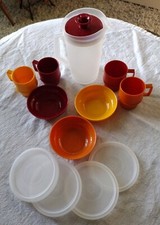 Vintage Mini Toy Tupperware Childs Pitcher And 4 Cups /4 Lids /3 Bowls