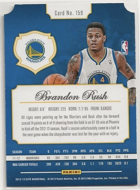2012-13 DONRUSS ELITE BRANDON RUSH 17/96 ASPIRATIONS BLUE DIE CUT WARRIORS - Imagem 2 de 2