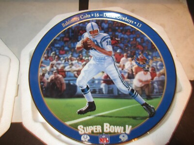 bradford exchange plate JOHNNY UNITAS Great Super Bowl QBS SB V LTD ED 1777A 