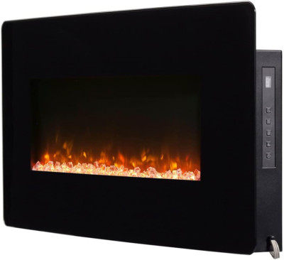 Winslow Wall Mounted Electric Fireplace, 35'' Inch, Black, 1400W - Modern Wall El