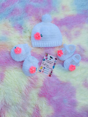 crochet 0-3 month baby hat crochet baby girl shoes white color baby
