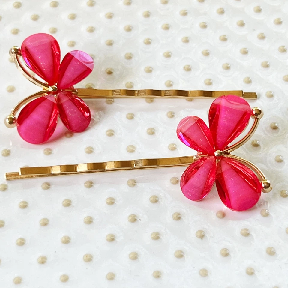 Pink Rhinestone Butterfly Hair Pins Womens Decorative Bobby Pins Pink Aesthetic - Image 3 of 4
