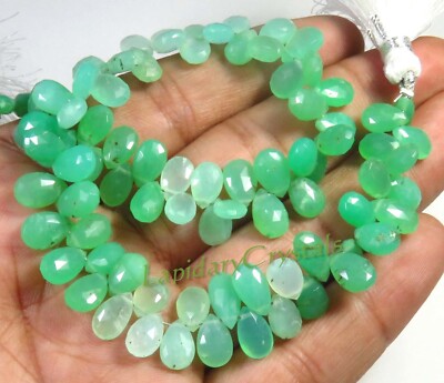 Natürliches Grün Chrysopras Birne Facettiert Edelsteinperlen 9 '' Strand 7-8.5mm