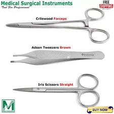 3Pcs Kit Suture Removal Surgical Needle Holder Iris Scissor Tissue Forceps Adson