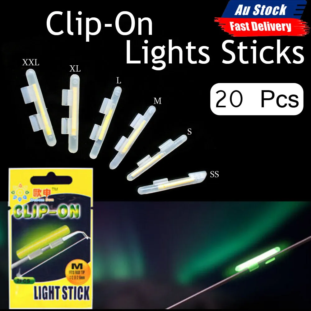 20pcs Clip-on Glow Lights Sticks Fluorescent Fishing Rod Fishing Tackle