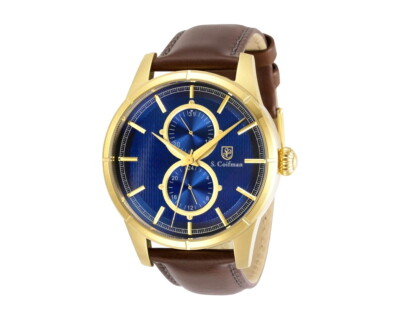 S. Coifman SC0456 Men's Leather Quartz 45mm Blue Dial Gold Case Watch