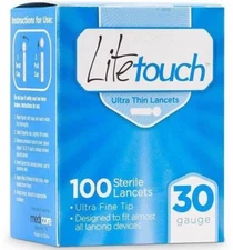 Medicore LiteTouch Ultra Thin Lancets 30 Gauge 100 in Each Pack of 2 Exp 02/2026