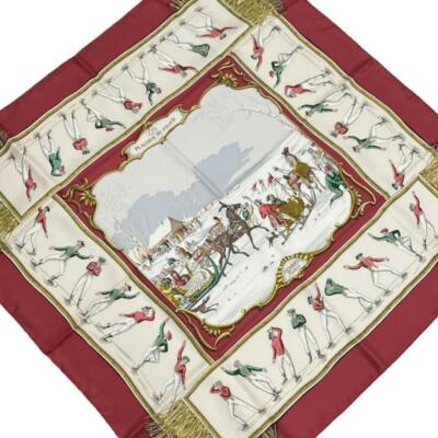 HERMES Carre 90 Red LES PLAISIRS DU FROID Silk 100% from