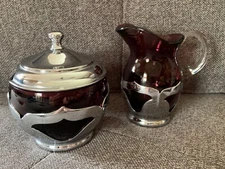 Vintage Farber Brothers NY Krome Kraft Amethyst Glass Art Deco Sugar & Creamer